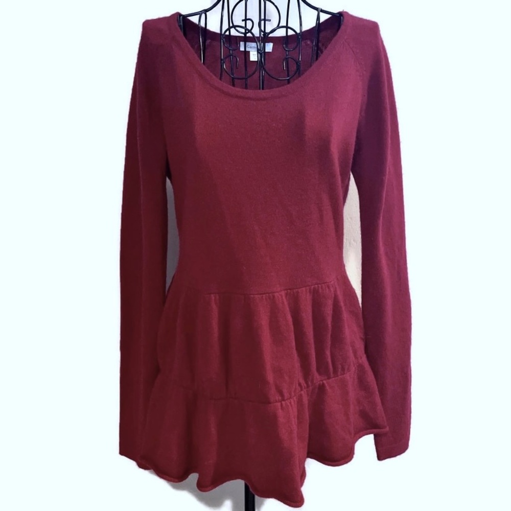 Garnet Hill 100% Cashmere Sweater Top Tiered Raspberry Pink Size XS